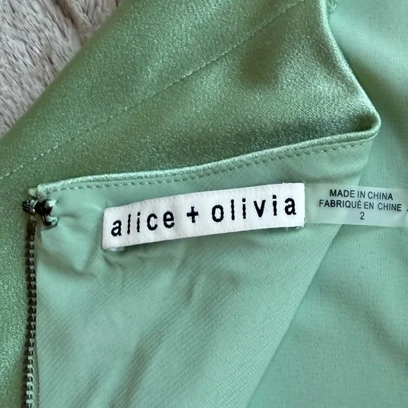 Alice + Olivia Harmony Drapey Asymmetrical Midi Cowl Slip Dress in Light Sage - Picture 12 of 15